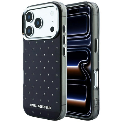 Husa pentru Apple iPhone 18 Pro Max / 17 Pro Max, Karl Lagerfeld, IML Rhinestones and Electroplated Logo, Neagra