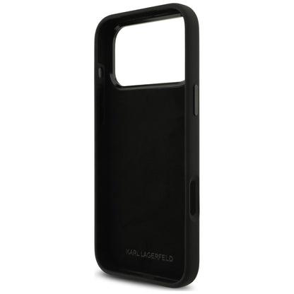 Husa pentru Apple iPhone 18 Pro Max / 17 Pro Max, Karl Lagerfeld, Karl & Choupette Metal Pin, Neagra