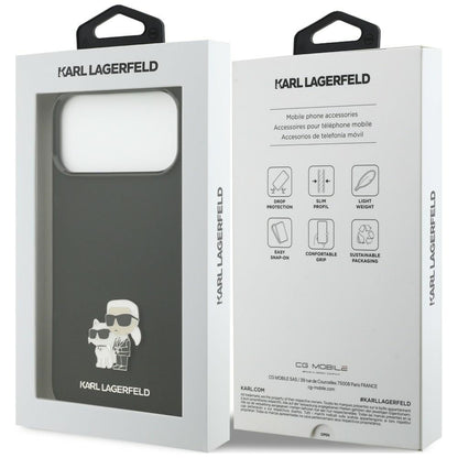 Husa pentru Apple iPhone 18 Pro Max / 17 Pro Max, Karl Lagerfeld, Karl & Choupette Metal Pin, Neagra