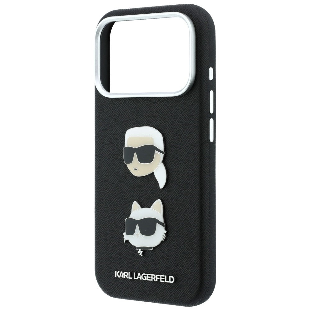 Husa pentru Apple iPhone 18 Pro Max / 17 Pro Max, Karl Lagerfeld, Saffiano Crossbody Karl & Choupette Head's Pins Logo, Neagra