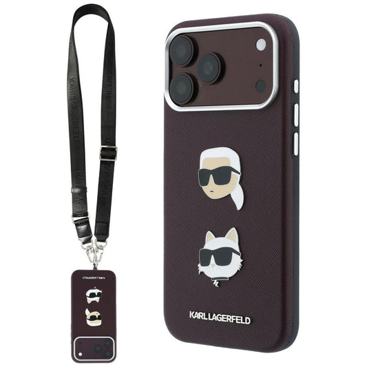 Husa pentru Apple iPhone 18 Pro Max / 17 Pro Max, Karl Lagerfeld, Saffiano Crossbody Karl & Choupette Head's Pins Logo, Visinie