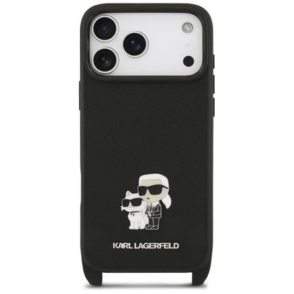 Husa pentru Apple iPhone 18 Pro Max / 17 Pro Max, Karl Lagerfeld, Saffiano Crossbody Metal Pin Karl & Choupette, Neagra