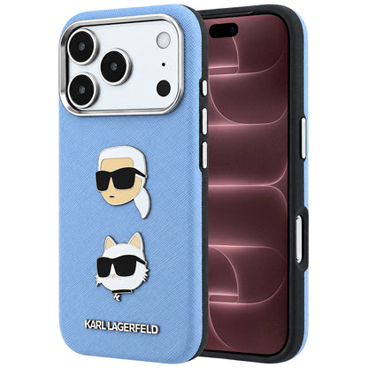 Husa pentru Apple iPhone 18 Pro Max / 17 Pro Max, Karl Lagerfeld, Saffiano with Karl & Choupette Head's Pin and Logo, Bleu