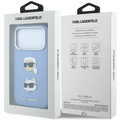 Husa pentru Apple iPhone 18 Pro Max / 17 Pro Max, Karl Lagerfeld, Saffiano with Karl & Choupette Head's Pin and Logo, Bleu