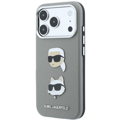 Husa pentru Apple iPhone 18 Pro Max / 17 Pro Max, Karl Lagerfeld, Saffiano with Karl & Choupette Head's Pin and Logo, Gri