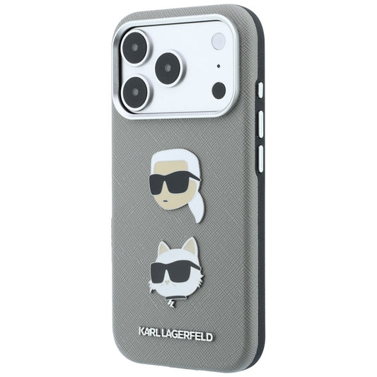 Husa pentru Apple iPhone 18 Pro Max / 17 Pro Max, Karl Lagerfeld, Saffiano with Karl & Choupette Head's Pin and Logo, Gri