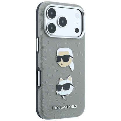Husa pentru Apple iPhone 18 Pro Max / 17 Pro Max, Karl Lagerfeld, Saffiano with Karl & Choupette Head's Pin and Logo, Gri