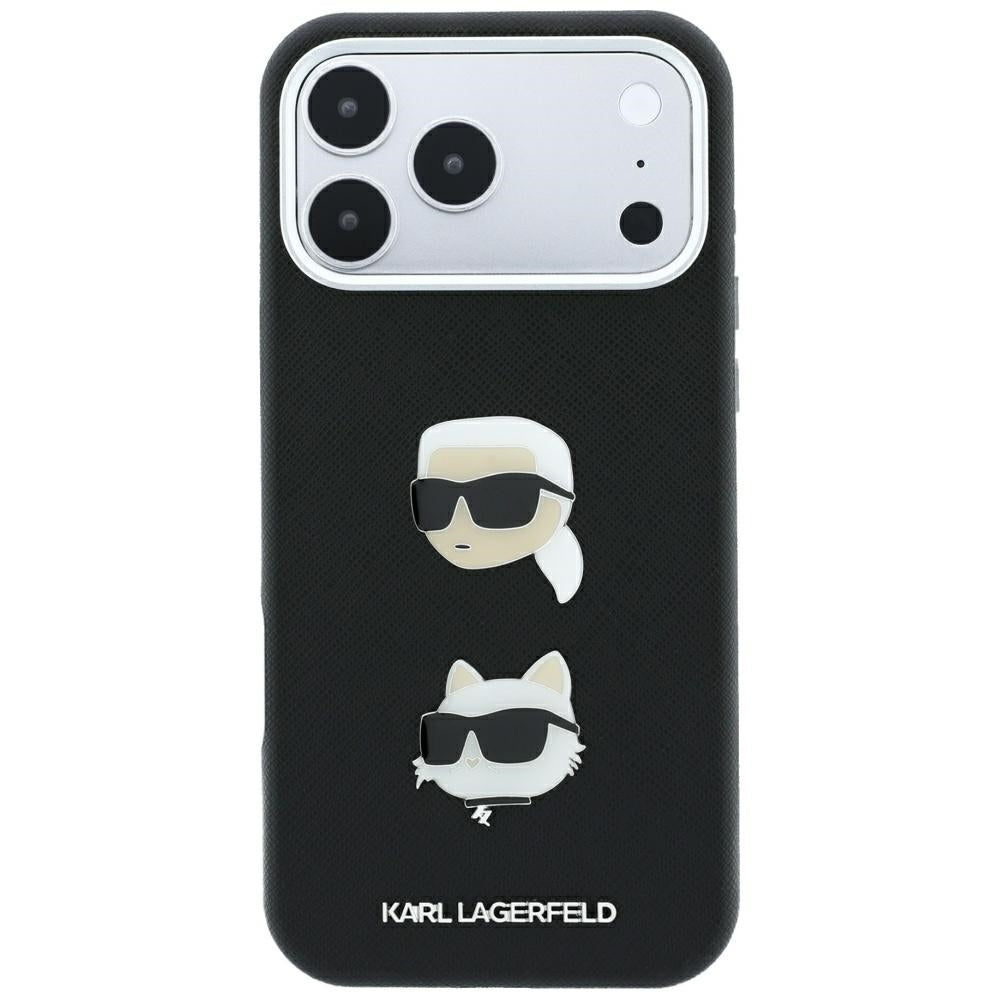 Husa pentru Apple iPhone 18 Pro Max / 17 Pro Max, Karl Lagerfeld, Saffiano with Karl & Choupette Head's Pin and Logo, Neagra