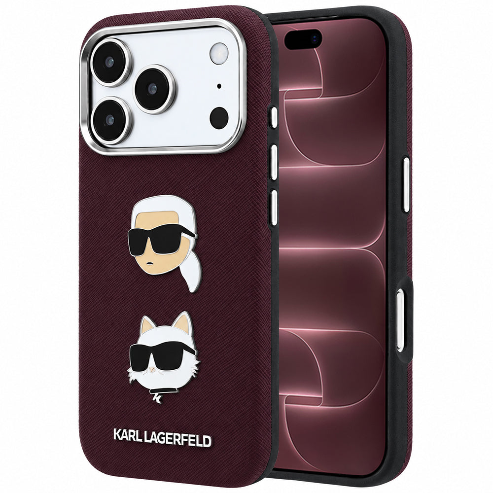 Husa pentru Apple iPhone 18 Pro Max / 17 Pro Max, Karl Lagerfeld, Saffiano with Karl & Choupette Head's Pin and Logo, Visinie