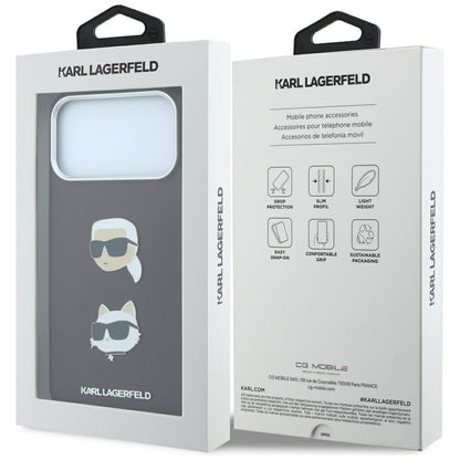 Husa pentru Apple iPhone 18 Pro Max / 17 Pro Max, Karl Lagerfeld, Saffiano with Karl & Choupette Head's Pin and Logo, Visinie
