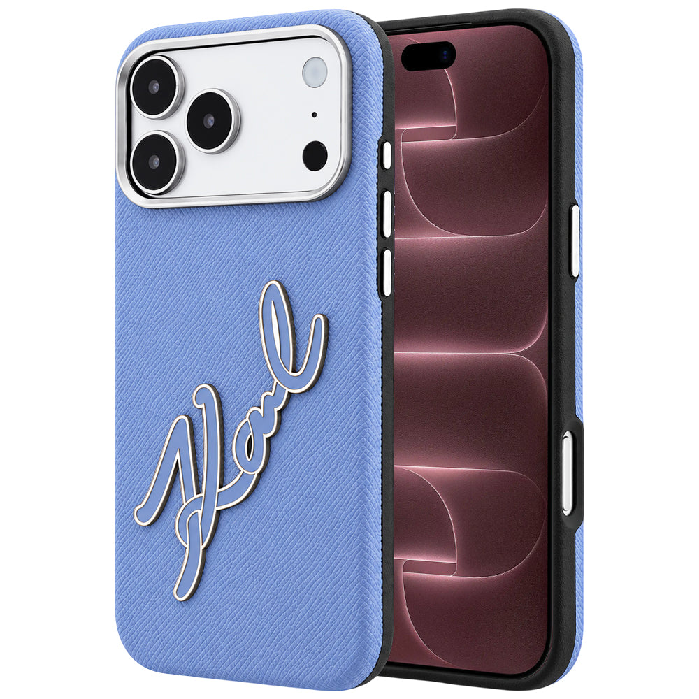 Husa pentru Apple iPhone 18 Pro Max / 17 Pro Max, Karl Lagerfeld, Smooth Big Resin Signature Logo, Bleu