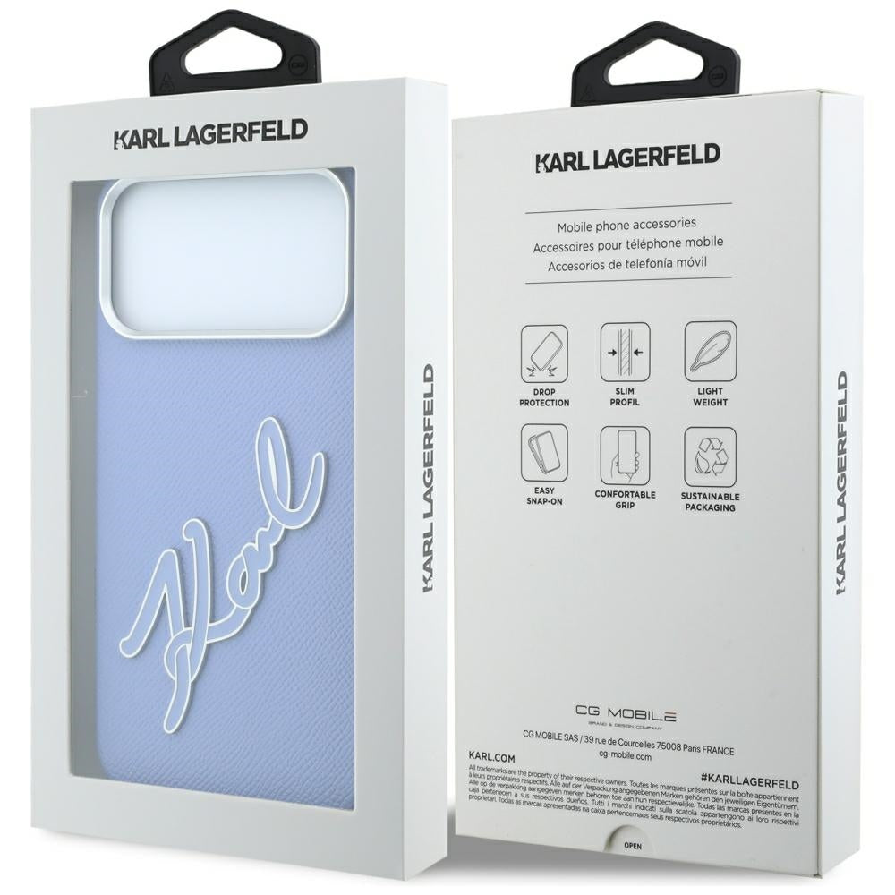 Husa pentru Apple iPhone 18 Pro Max / 17 Pro Max, Karl Lagerfeld, Smooth Big Resin Signature Logo, Bleu