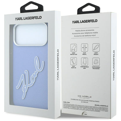 Husa pentru Apple iPhone 18 Pro Max / 17 Pro Max, Karl Lagerfeld, Smooth Big Resin Signature Logo, Bleu