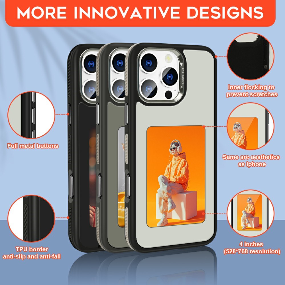 Husa pentru Apple iPhone 15 Pro Max, OEM, Display Customized E-Ink (4inch), Neagra