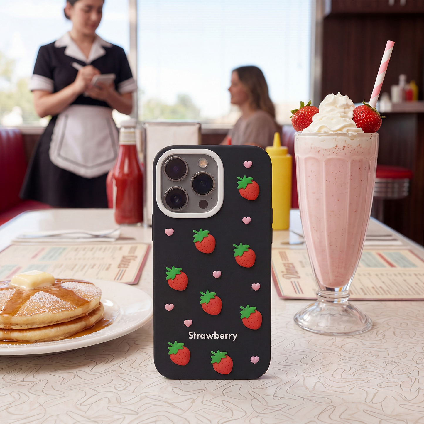 Husa pentru Apple iPhone 17 Pro Max, OEM, Strawberry, Neagra