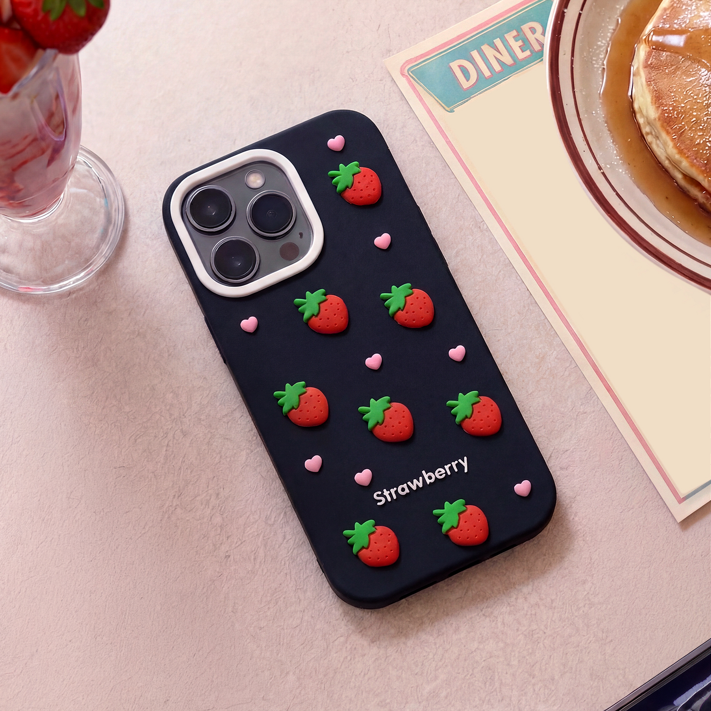 Husa pentru Apple iPhone 17 / 16, OEM, Strawberry, Neagra