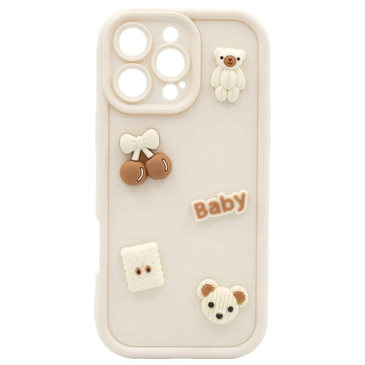 Husa pentru Apple iPhone 16 Pro, OEM, Ultra Trendy 3D Bear, Bej