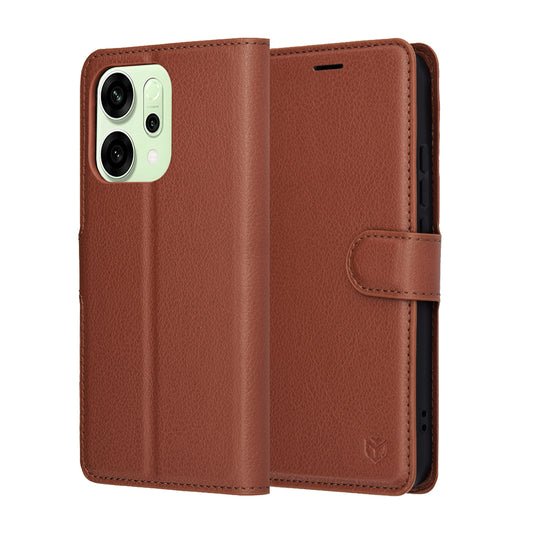 Husa pentru Oppo Reno14, Techsuit, Leather Folio, Maro