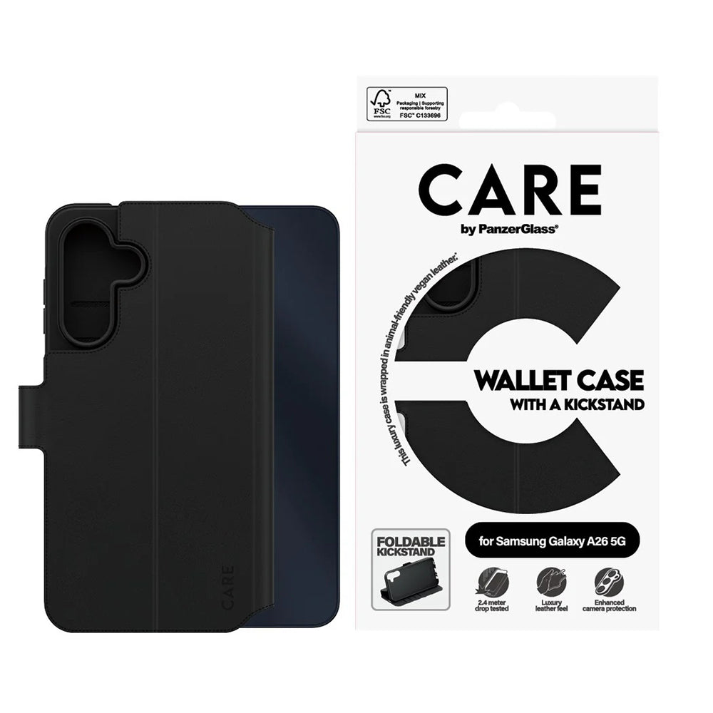 Husa pentru Samsung Galaxy A26 A266, PanzerGlass, Care Feature Kickstand Wallet, Neagra
