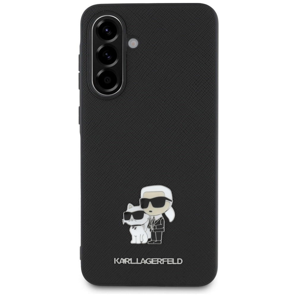 Husa pentru Samsung Galaxy A56 A566, Karl Lagerfeld, Saffiano Karl & Choupette Metal, Neagra