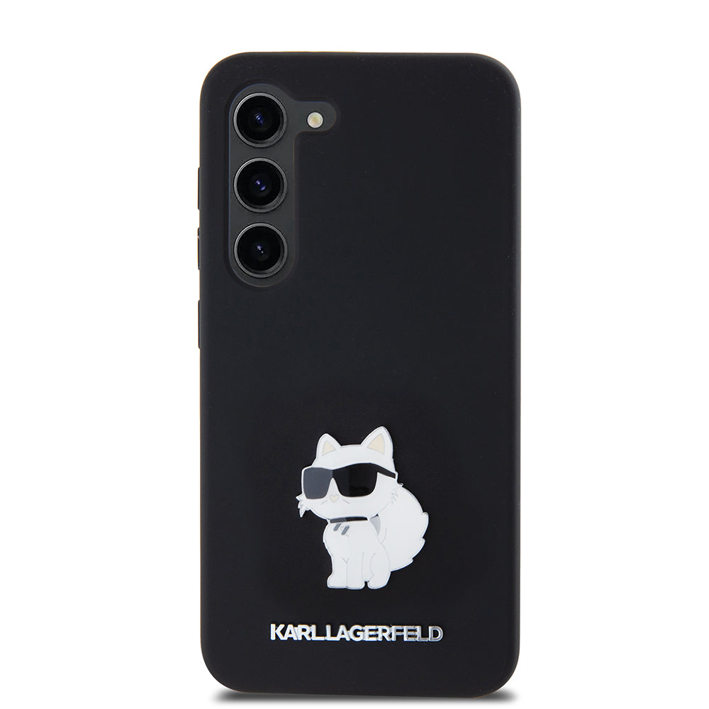 Husa pentru Samsung Galaxy S23 S911, Karl Lagerfeld, Silicone Choupette Metal, Neagra