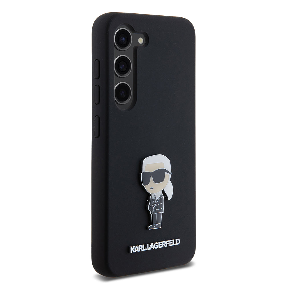 Husa pentru Samsung Galaxy S23 S911, Karl Lagerfeld, Silicone Ikonik Karl Metal, Neagra