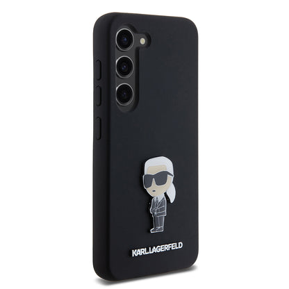 Husa pentru Samsung Galaxy S23 S911, Karl Lagerfeld, Silicone Ikonik Karl Metal, Neagra