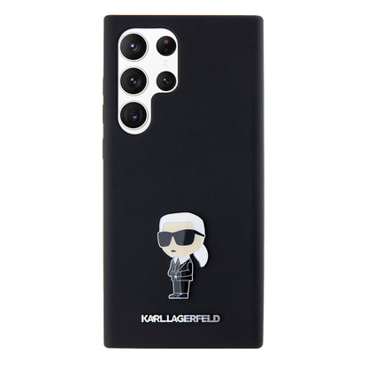 Husa pentru Samsung Galaxy S23 Ultra S918, Karl Lagerfeld, Silicone Ikonik Karl Metal, Neagra