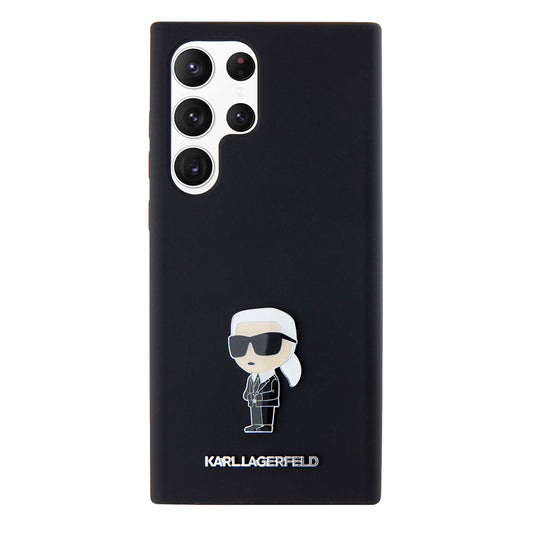 Husa pentru Samsung Galaxy S23 Ultra S918, Karl Lagerfeld, Silicone Ikonik Karl Metal, Neagra