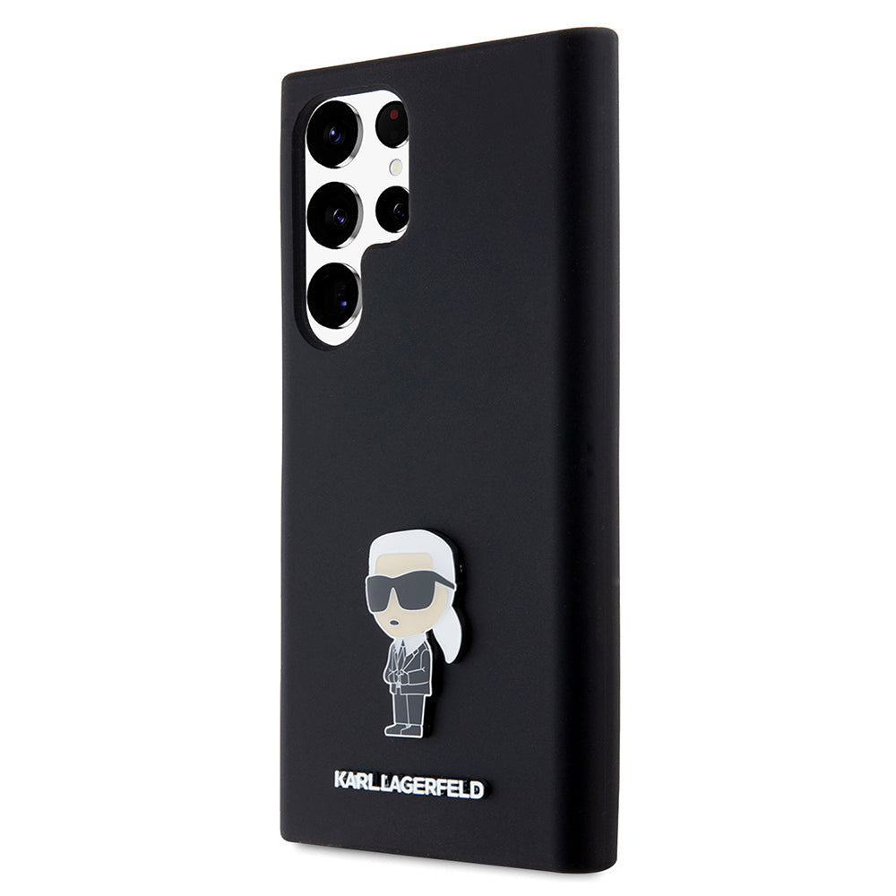 Husa pentru Samsung Galaxy S23 Ultra S918, Karl Lagerfeld, Silicone Ikonik Karl Metal, Neagra