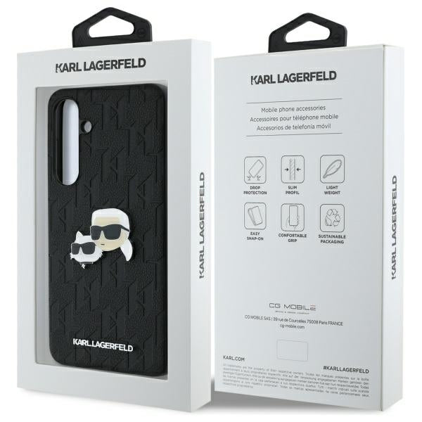 Husa pentru Samsung Galaxy S24 FE S721, Karl Lagerfeld, Monogram Karl & Choupette's Heads, Neagra