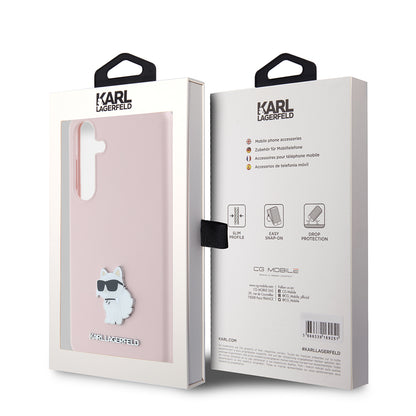 Husa pentru Samsung Galaxy S24+ S926, Karl Lagerfeld, Silicone Choupette Metal, Roz