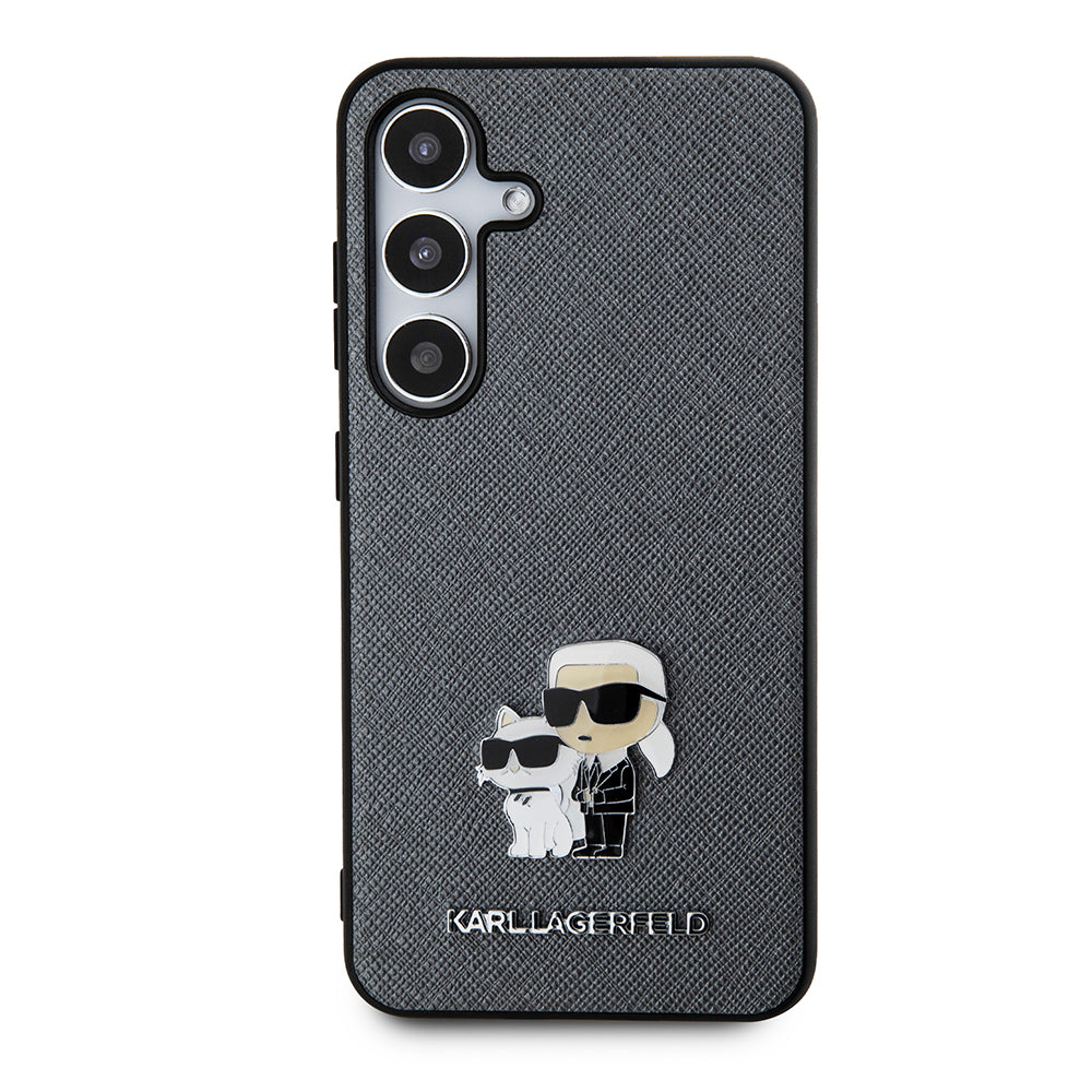 Husa pentru Samsung Galaxy S24 S921, Karl Lagerfeld, Saffiano Karl & Choupette Metal, Gri