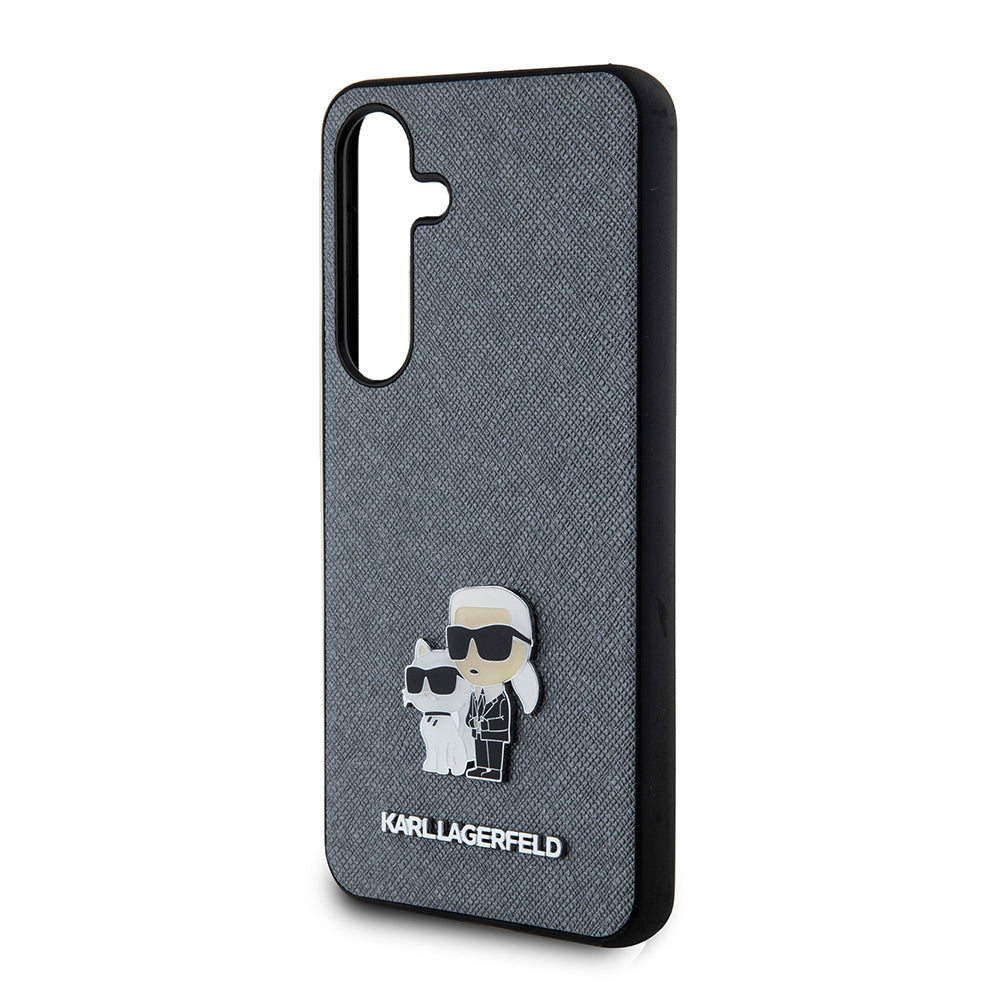 Husa pentru Samsung Galaxy S24 S921, Karl Lagerfeld, Saffiano Karl & Choupette Metal, Gri