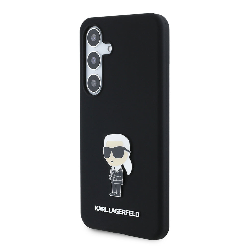 Husa pentru Samsung Galaxy S24 S921, Karl Lagerfeld, Silicone Ikonik Karl Metal, Neagra
