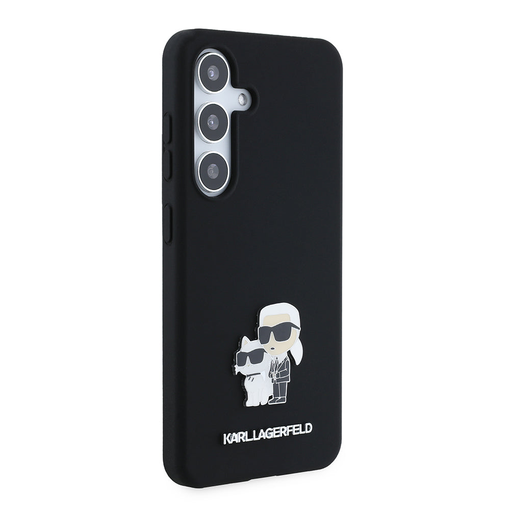 Husa pentru Samsung Galaxy S24 S921, Karl Lagerfeld, Silicone Karl & Choupette Metal, Neagra