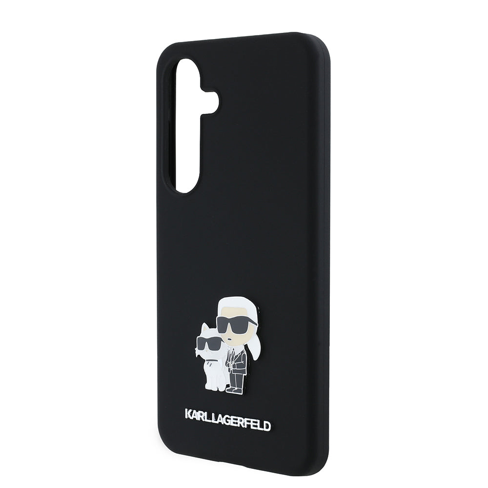 Husa pentru Samsung Galaxy S24 S921, Karl Lagerfeld, Silicone Karl & Choupette Metal, Neagra