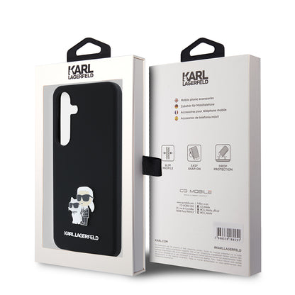 Husa pentru Samsung Galaxy S24 S921, Karl Lagerfeld, Silicone Karl & Choupette Metal, Neagra