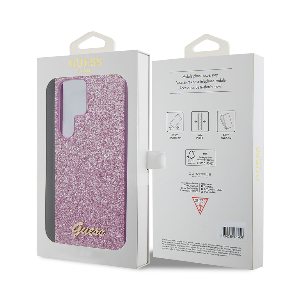 Husa pentru Samsung Galaxy S24 Ultra S928, Guess, Glitter Script, Roz