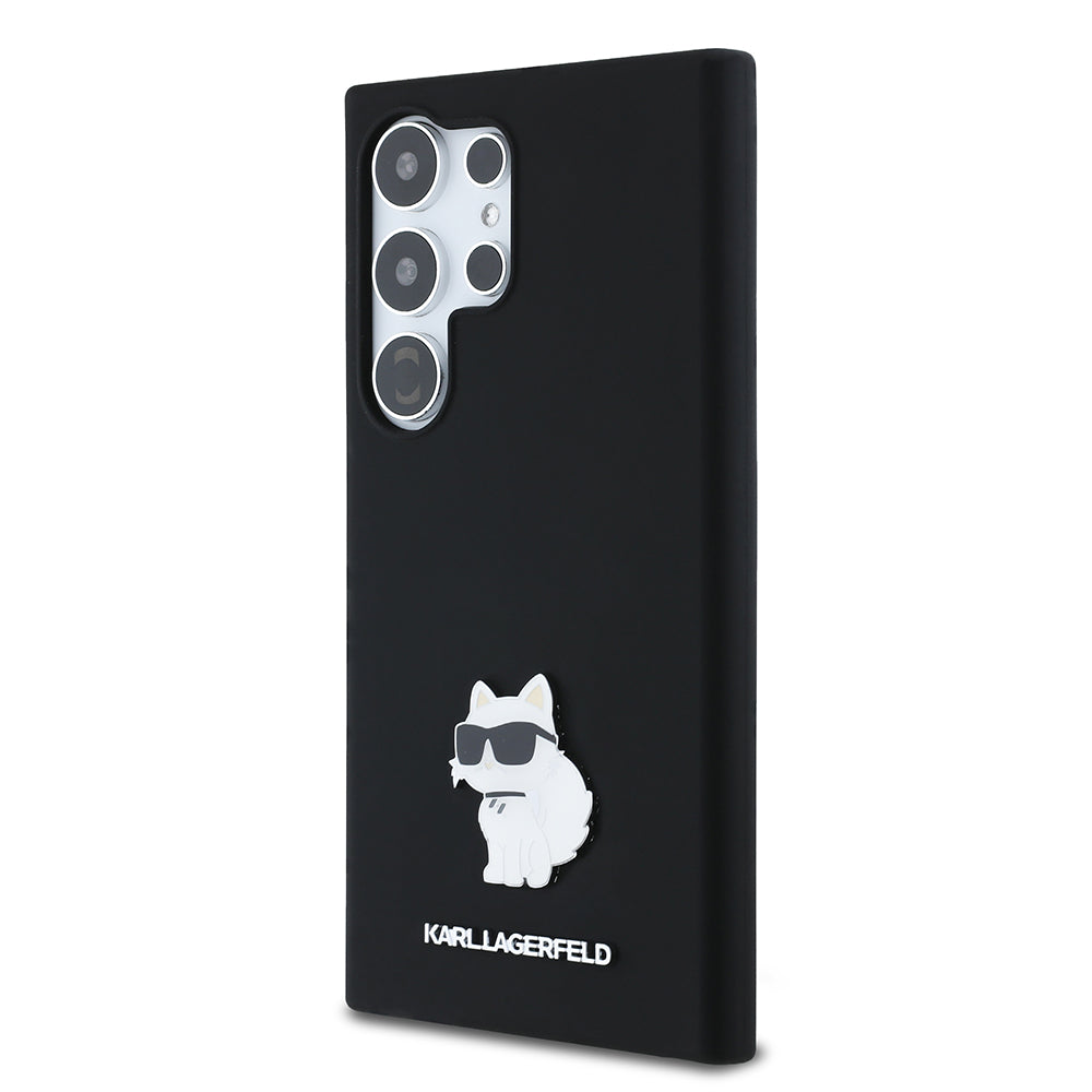 Husa pentru Samsung Galaxy S24 Ultra S928, Karl Lagerfeld, Silicone Choupette Metal, Neagra