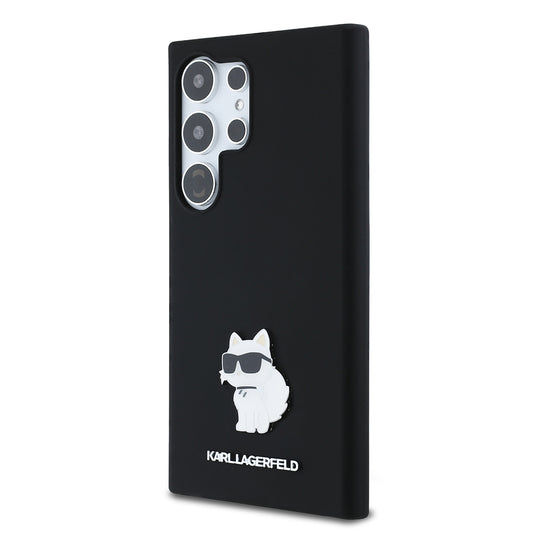 Husa pentru Samsung Galaxy S24 Ultra S928, Karl Lagerfeld, Silicone Choupette Metal, Neagra