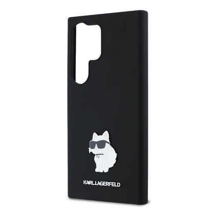 Husa pentru Samsung Galaxy S24 Ultra S928, Karl Lagerfeld, Silicone Choupette Metal, Neagra