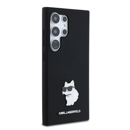 Husa pentru Samsung Galaxy S24 Ultra S928, Karl Lagerfeld, Silicone Choupette Metal, Neagra