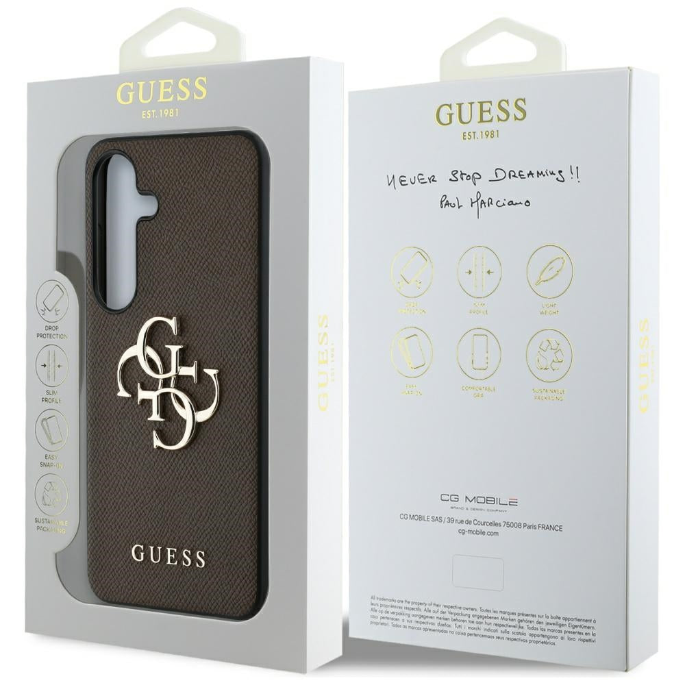 Husa pentru Samsung Galaxy S25+ S936, Guess, 4G Grained Big and Classic Logo, Maro