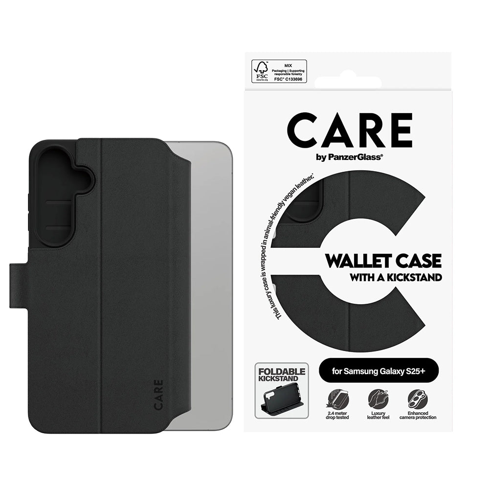Husa pentru Samsung Galaxy S25+ S936, PanzerGlass, Care Feature Kickstand Wallet, Neagra
