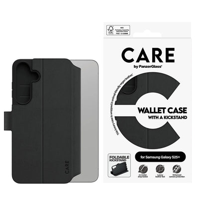 Husa pentru Samsung Galaxy S25+ S936, PanzerGlass, Care Feature Kickstand Wallet, Neagra