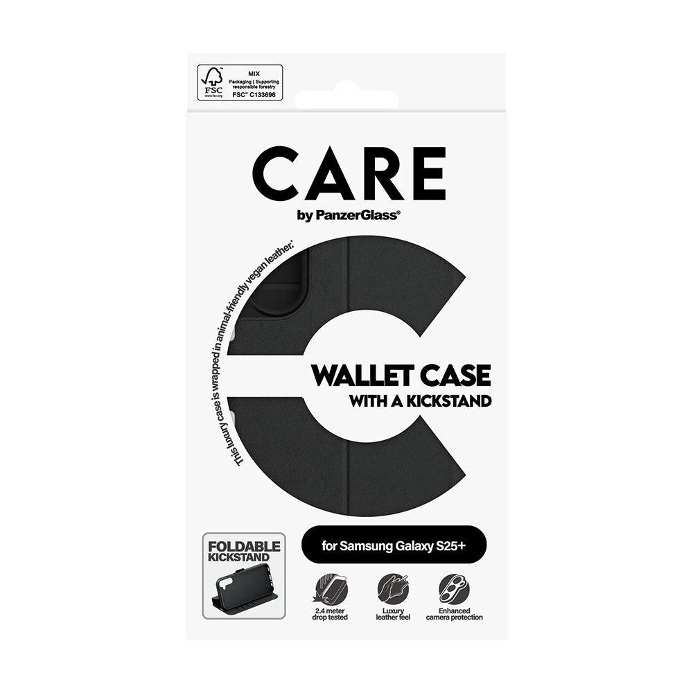 Husa pentru Samsung Galaxy S25+ S936, PanzerGlass, Care Feature Kickstand Wallet, Neagra