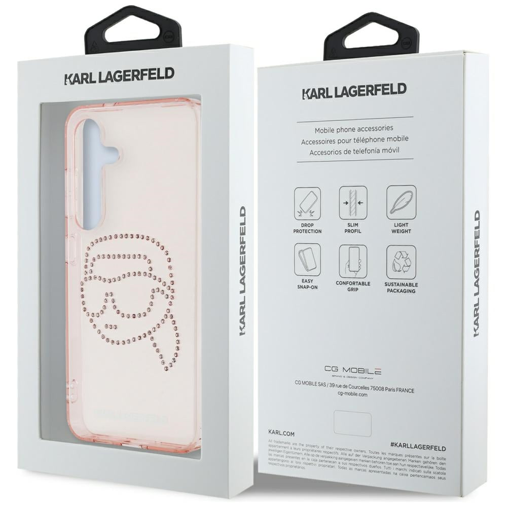 Husa pentru Samsung Galaxy S25 S931, Karl Lagerfeld, IML Rhinestones Karl's Head, Roz
