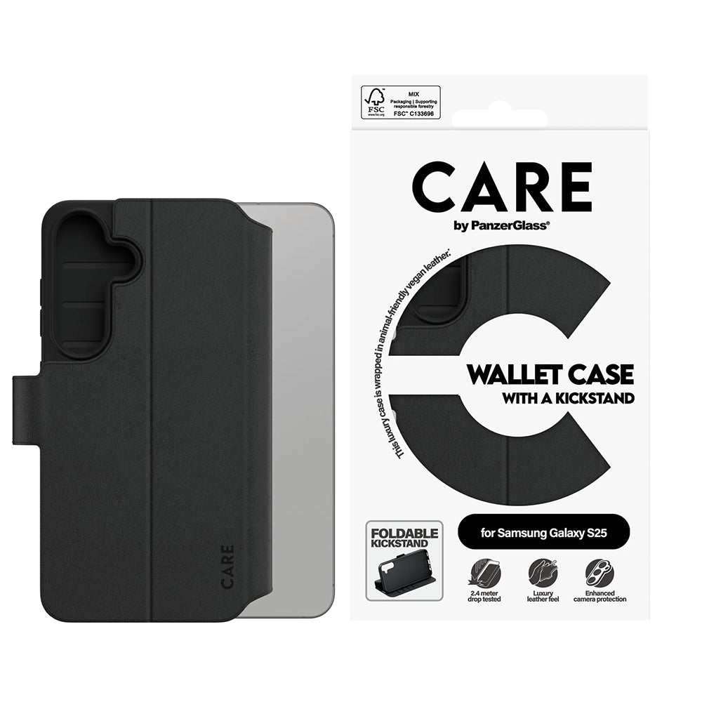 Husa pentru Samsung Galaxy S25 S931, PanzerGlass, Care Feature Kickstand Wallet, Neagra
