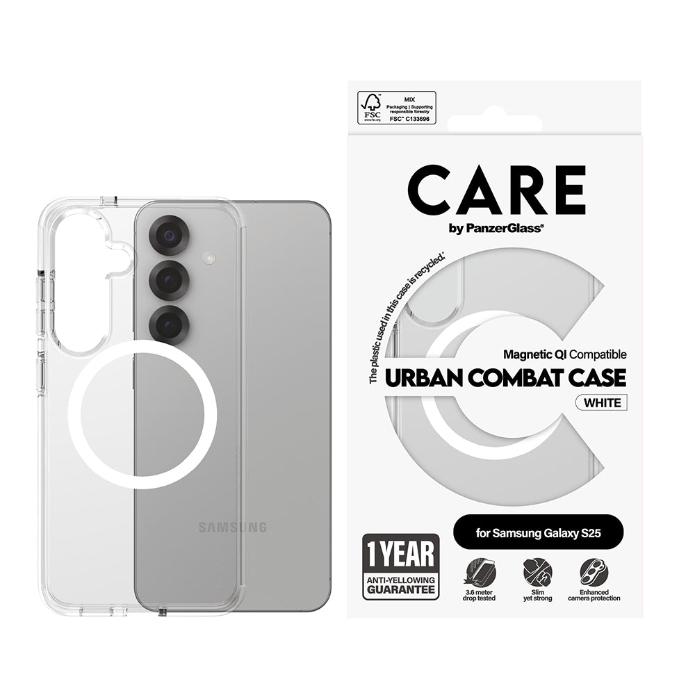Husa pentru Samsung Galaxy S25 S931, PanzerGlass, Care Urban Combat, Transparenta Alba